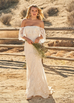 Off Shoulder Ivory Lace Rustic Wedding Dress